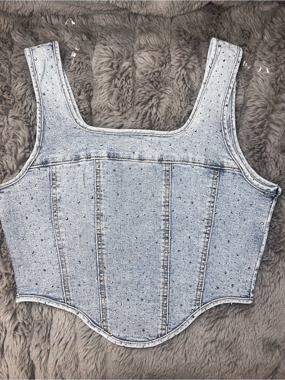 Embellished Denim Corset Tank Top - Light Blue large - Picture 5 of 5